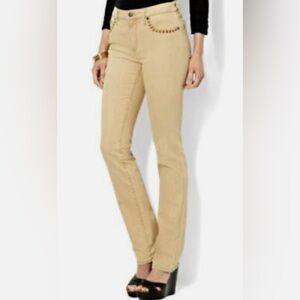 Lauren Ralph Lauren Tan Straight Leg Mid Rise Leather Whipstitch Jeans Size 12